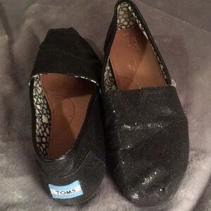 Toms black glitter slip on shoes, size 8